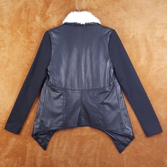 JACK Womens Jacket Small Black Faux Leather Open Draped Sherpa Collar BB DAKOTA - Picture 5 of 8